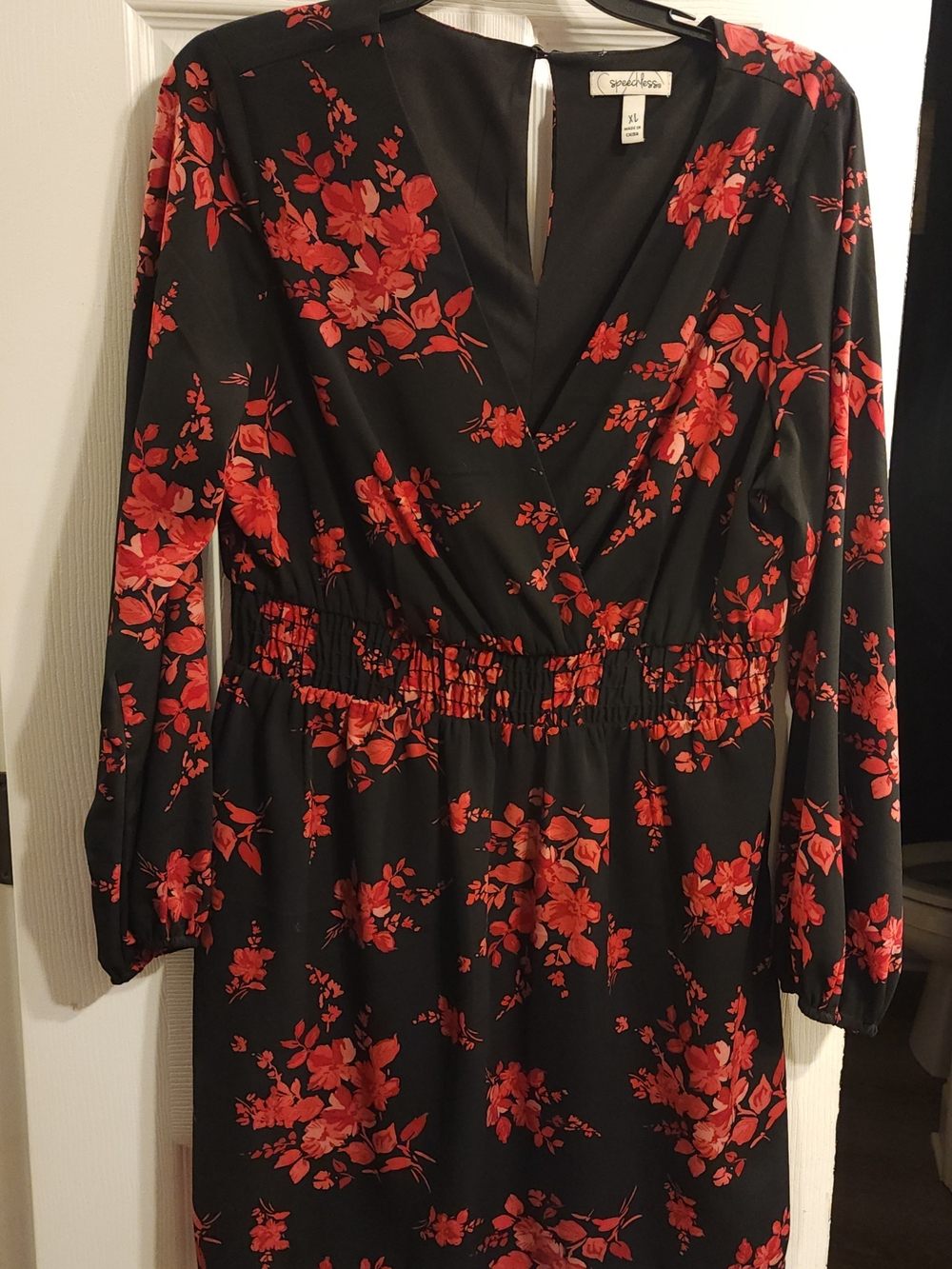Speechless Black Dress with Red Floral Print Size Xl